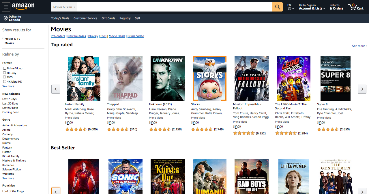 Screenshot of an Amazon product search page displaying faceting UI